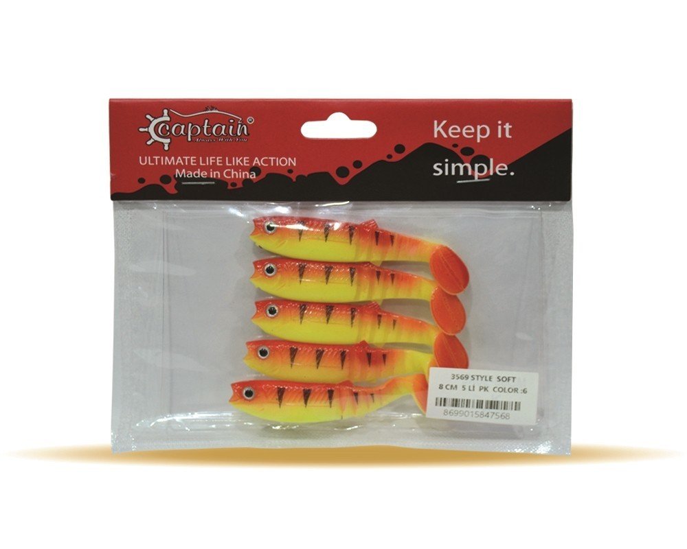 Captain 3569 Style Soft 8cm Levrek Silikonu 5'li Paket Suni Yem