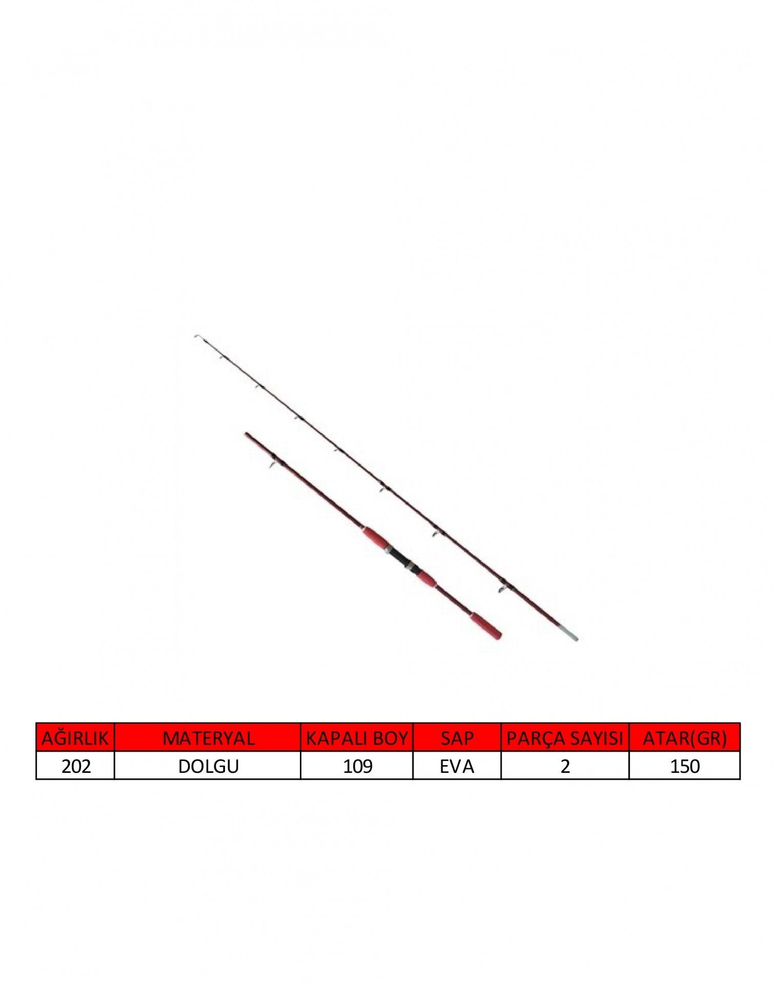 1498 Captain Shirasu 2 parça bot kamış 150 gr. Atarlı