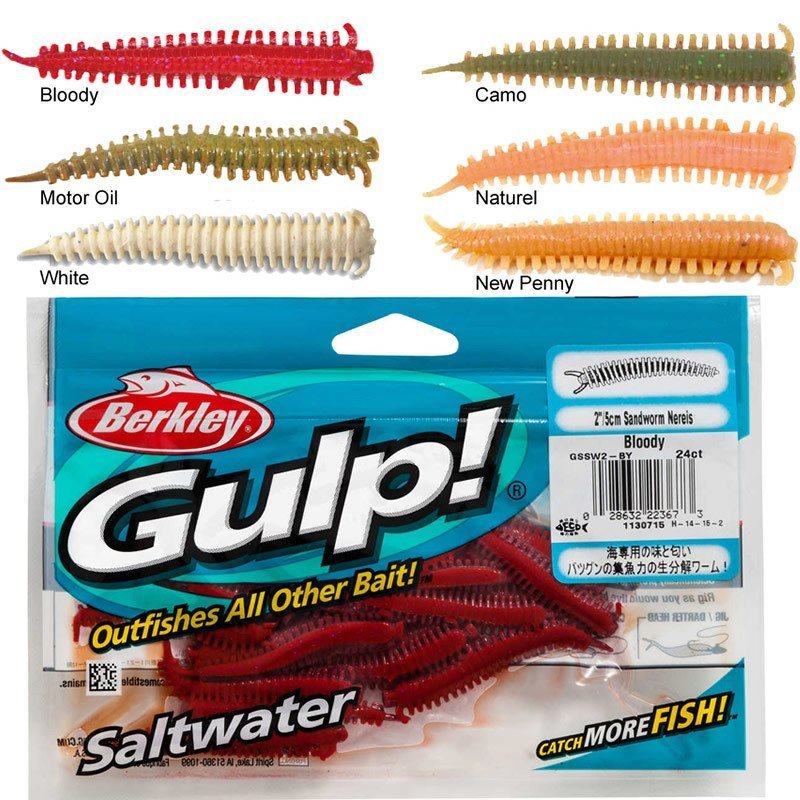 Berkley Gulp Sandworm 2'' / 5 cm.  Camo,Naturel,Kırmızı  24 lü Paket Bloody
